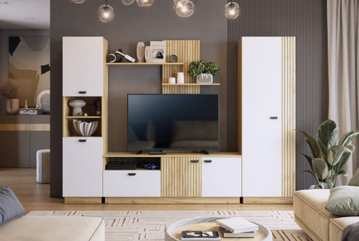 Стенка для гостиной Моди М2 Дуб крафт золотой /Белое дерево