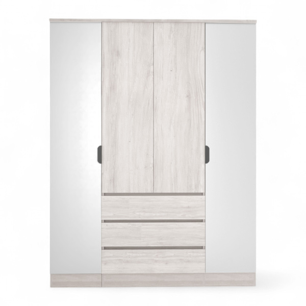 ВЕНСЕН Шкаф 4-х дв, 3 ящ/Стандарт-Зеркало/Сосна Лофт