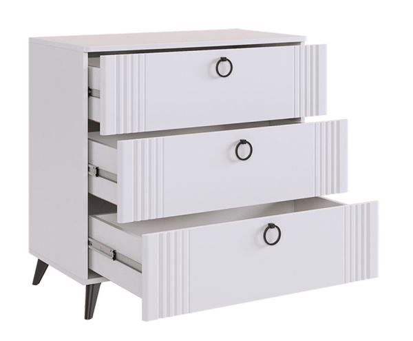 Ева Комод 3ящ/Белое дерево/Белый матовый