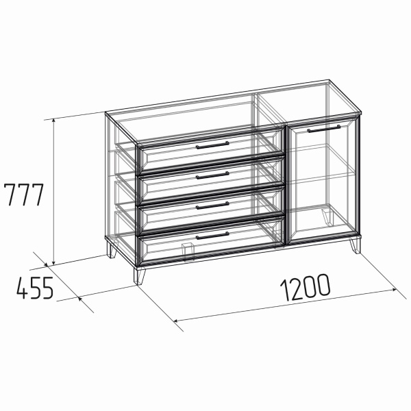 AURELIO 455 Комод Белый/Блеквуд Сатиновый/