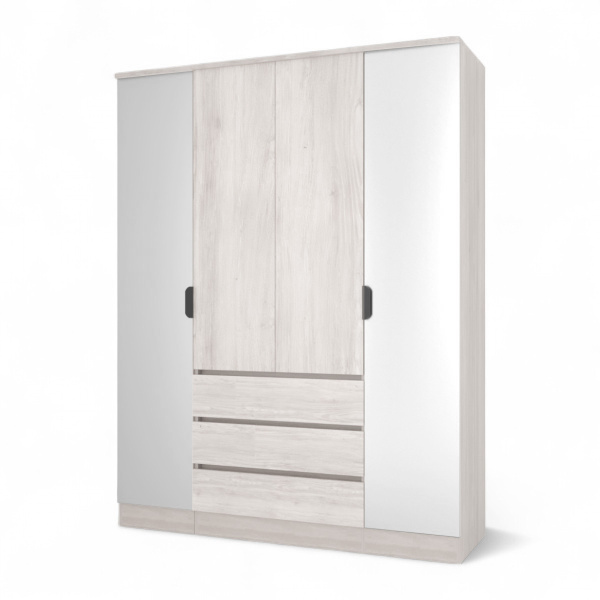 ВЕНСЕН Шкаф 4-х дв, 3 ящ/Стандарт-Зеркало/Сосна Лофт