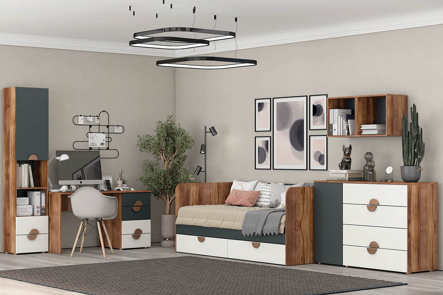 Тризиль Детская 476.07 Стеллаж/Дуб Барокко/зел.камень