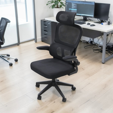 Кресло офисное OM889B поролон-сетка, черный 63x50x124-134 см