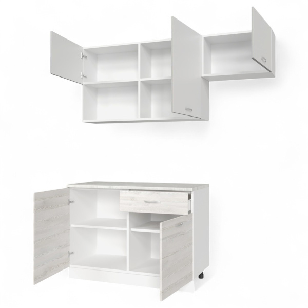 Кухня ТЕМПО №3 Белый/Сосна Лофт/Белый жемчуг/Олива (без мойки) 1,2 м