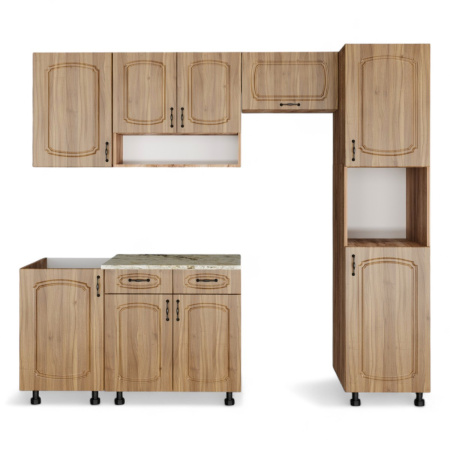 Кухонный гарнитур №4  Дуб крафт табачн./Орех антик (столеш Версаль+Сушка+планка) 1,8м 