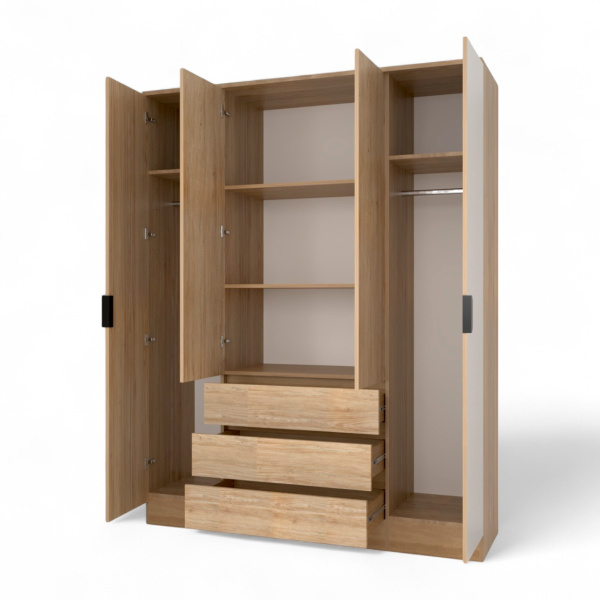 Шкаф ВЕНСЕН Дуб сонома 4-х дв., 3 ящ, Зеркало/ Дуб Сонома