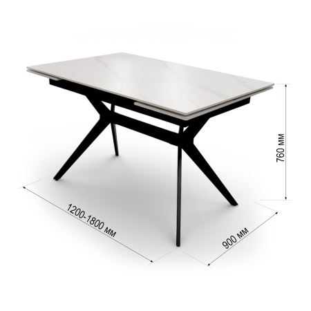 Стол  DTM 0412 CS, 120+30+30*80*76,Керамика цвет мрамор белый Y15, ножки черные